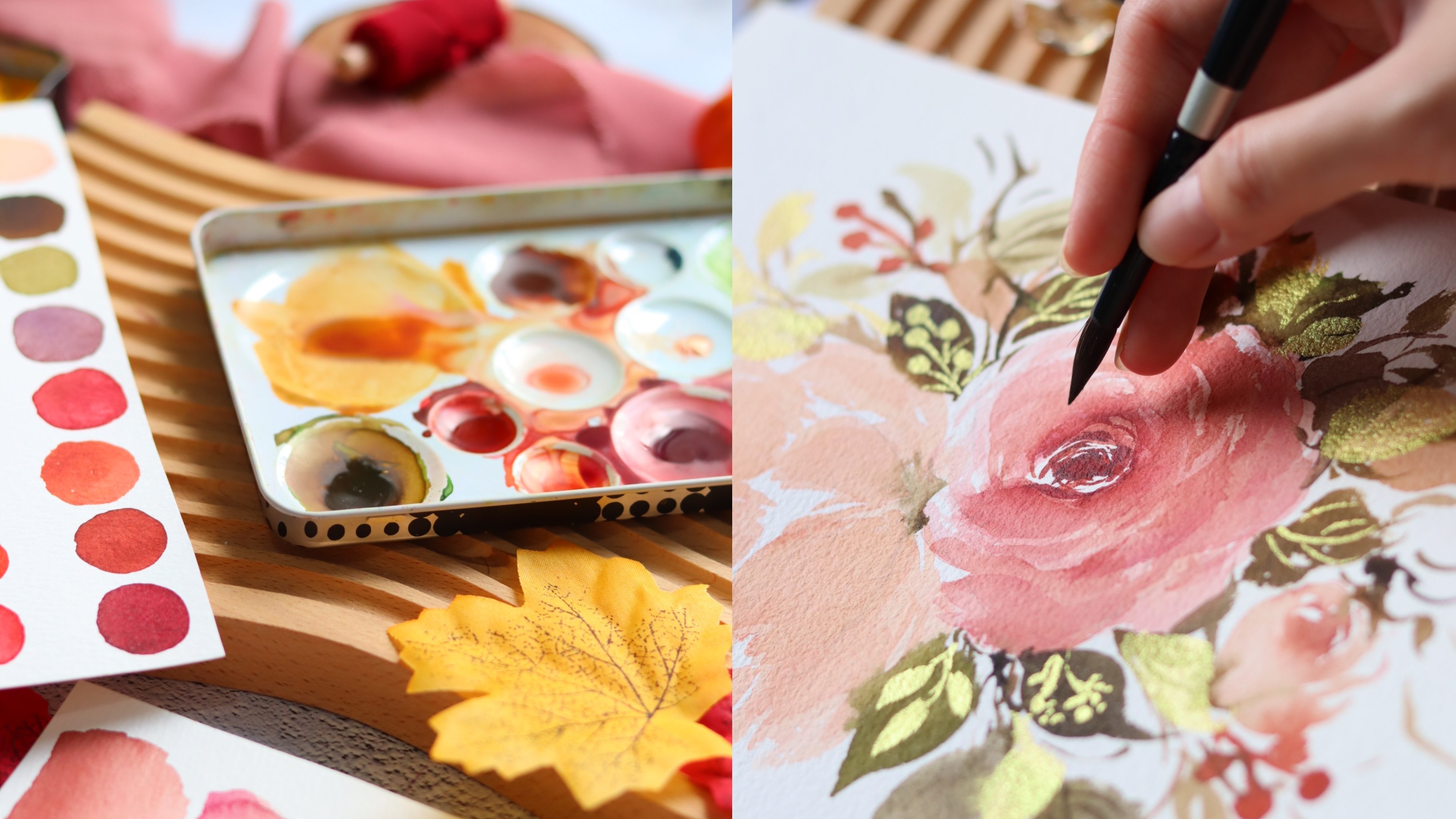 Watercolor Painting Kit, 3 Designs Included, Fall Theme, Florals, Dahlias,  for Adults, for Kids, Indoor Activity, Beginner Watercolor 