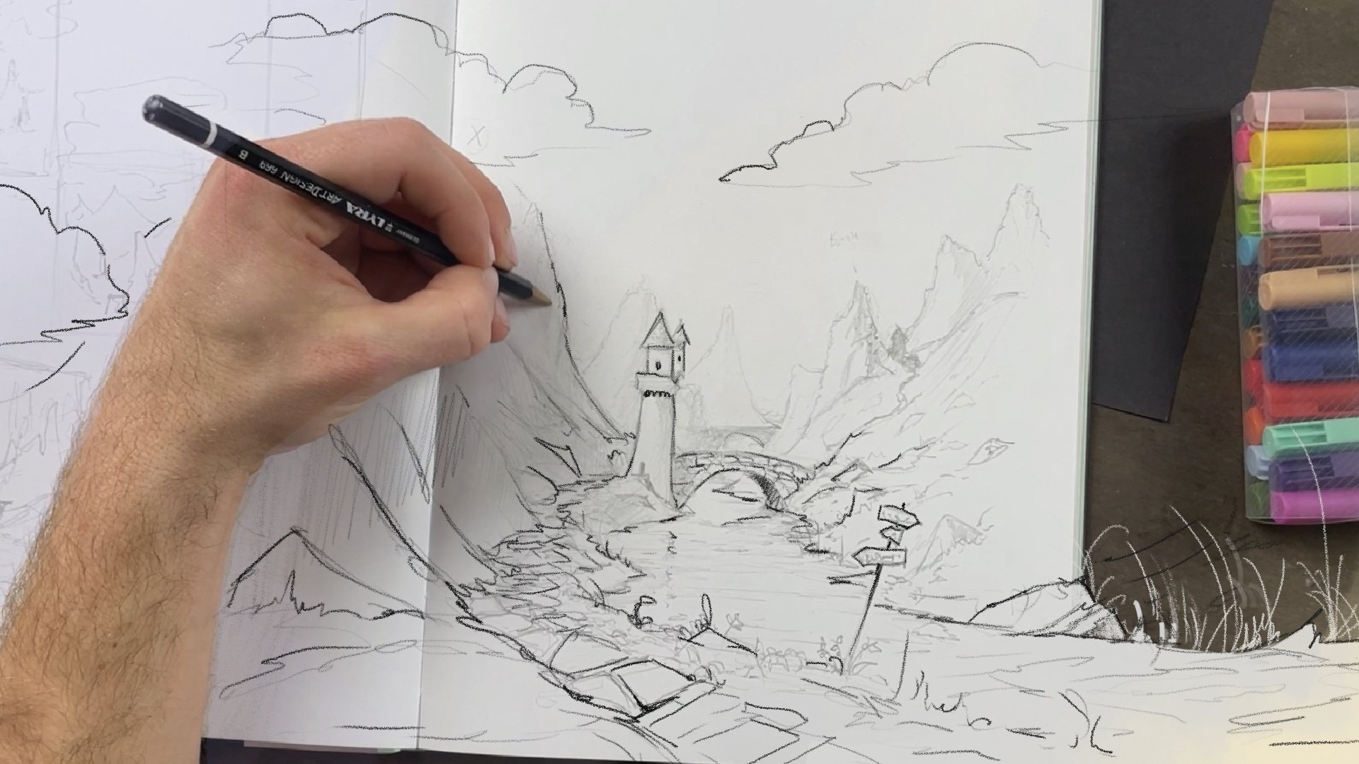 Scenery drawing with sketch pen, Easy landscape drawing for beginners, Sketch  pen drawing