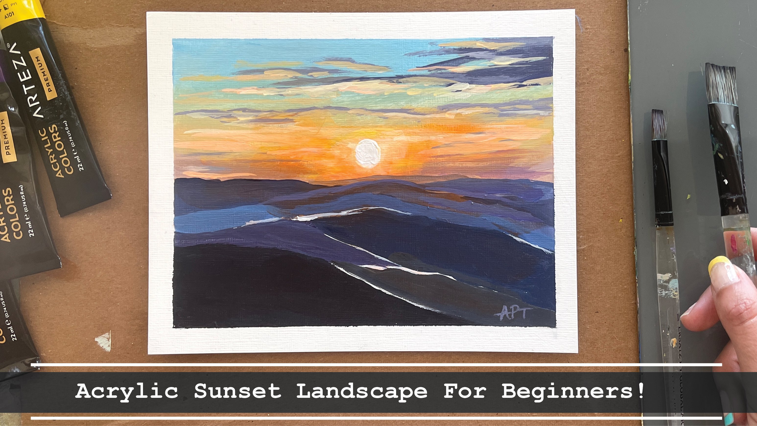 Easy Acrylic Landscape Painting : Sunset Painting For Beginners